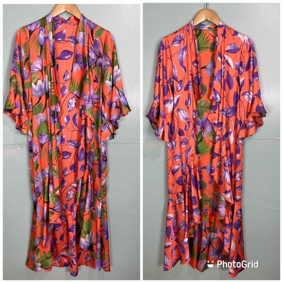 Alice & Olivia Dandi‎ Reversible Leaf Print Floral Kimono Cardigan Sz M - Picture 1 of 11